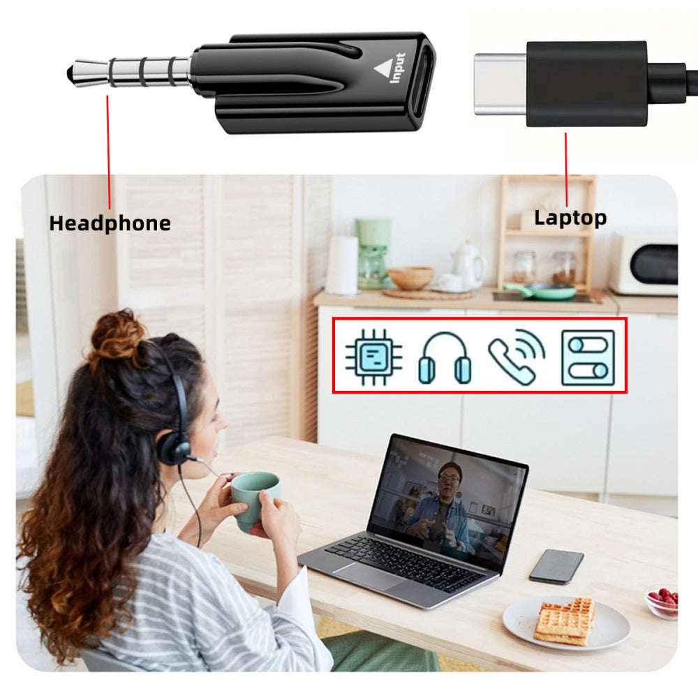 2pcs/lot Type-C USB-C Female to 3.5mm Male & Female Audio AUX & MIC Sound Card 16bit 48kHz Adapter Compatible with Laptop Tablet Phone
