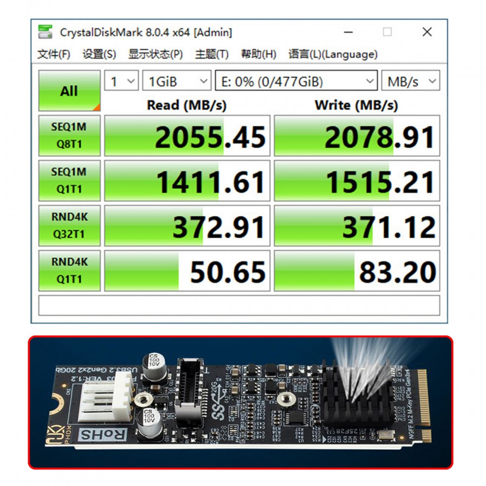 20Gbps Type-E USB 3.1 Front Panel Socket to NVME NGFF M-Key Express Card Adapter ASM3242 Chipset for Motherboard