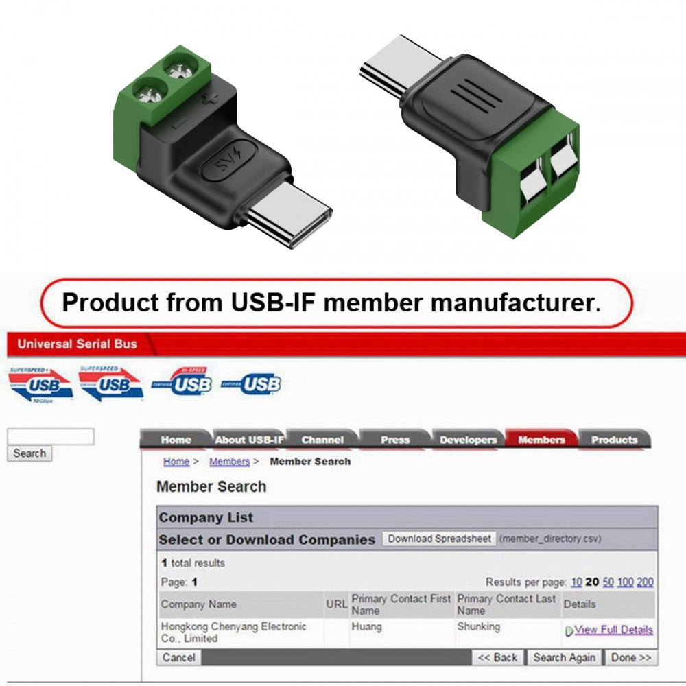 5pcs/set 2Pin Terminal Input to Type-C Male Plug Output Connector DIY OEM Repair Solderless Connector DC 5V Power