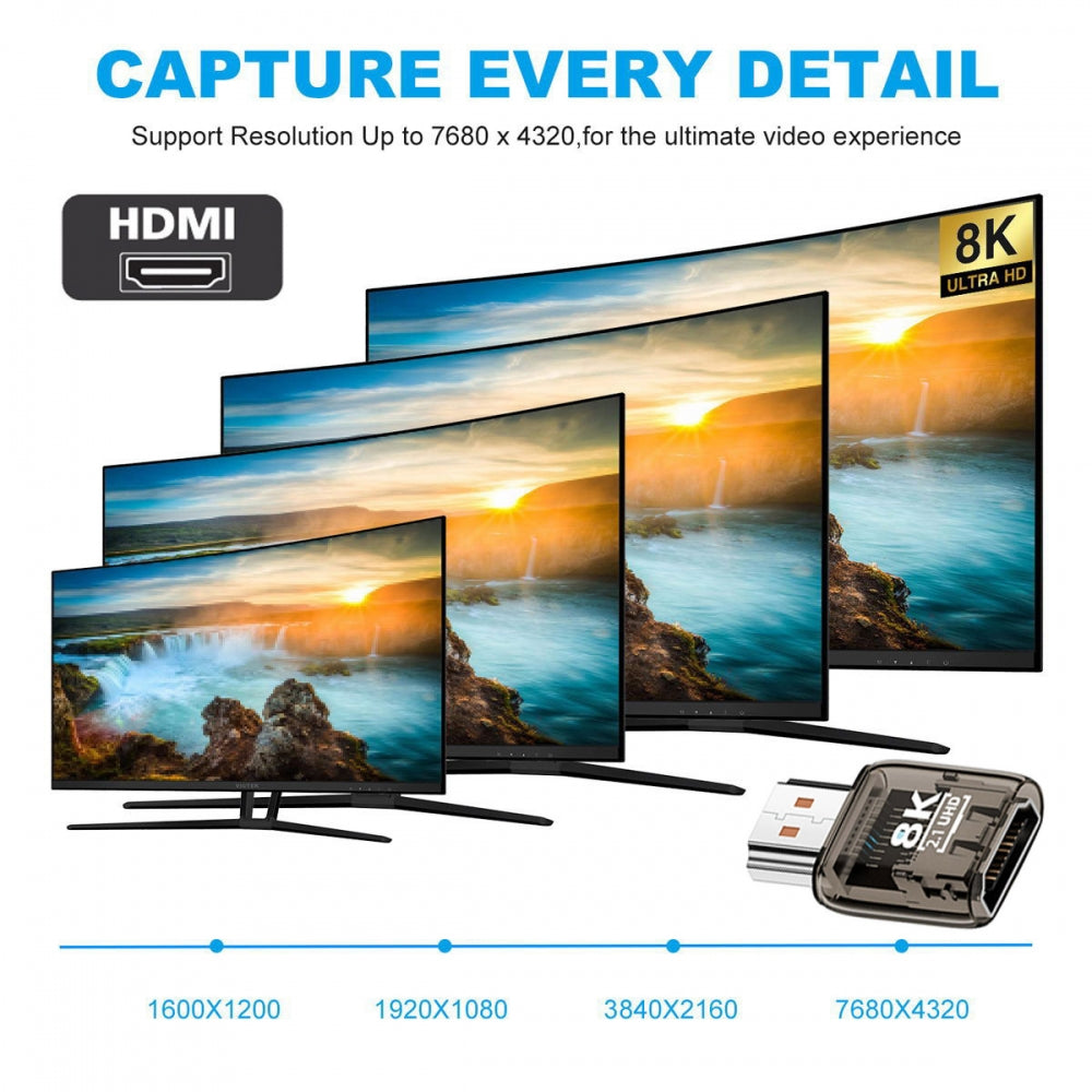 HDMI Male to HDMI 2.1 Female UHD Extension Adapter Extender Transparent with Smart LED Light Support 8K 60hz HDTV