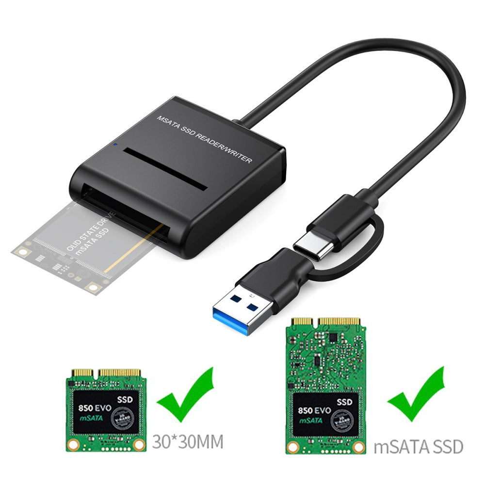 USB 3.0 USB-C Type-C Type-A Dual Connector to MSATA SSD Docking External Cable Enclosure 5Gbps