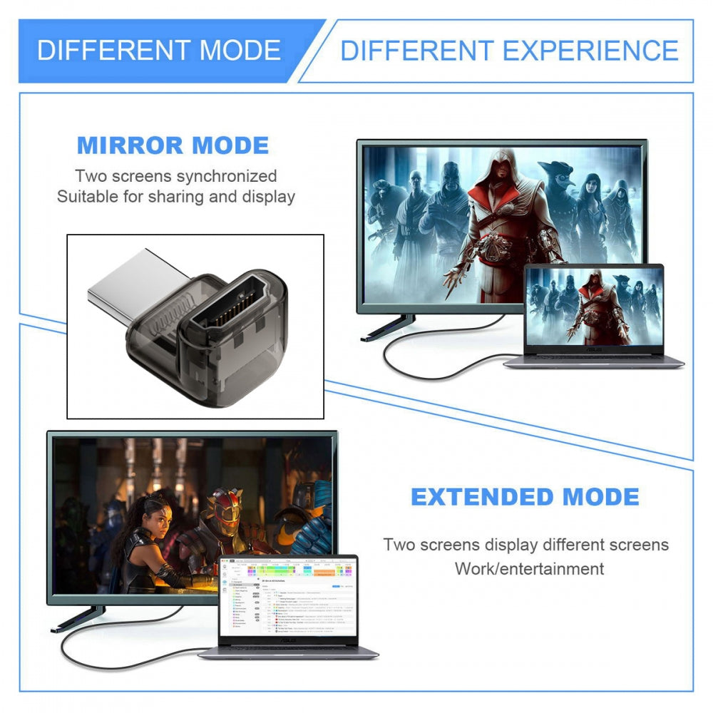 Up Angled 90 Degree HDMI Male to HDMI 2.1 Female UHD Extension Adapter Extender Transparent with Smart LED 8K 60hz HDTV