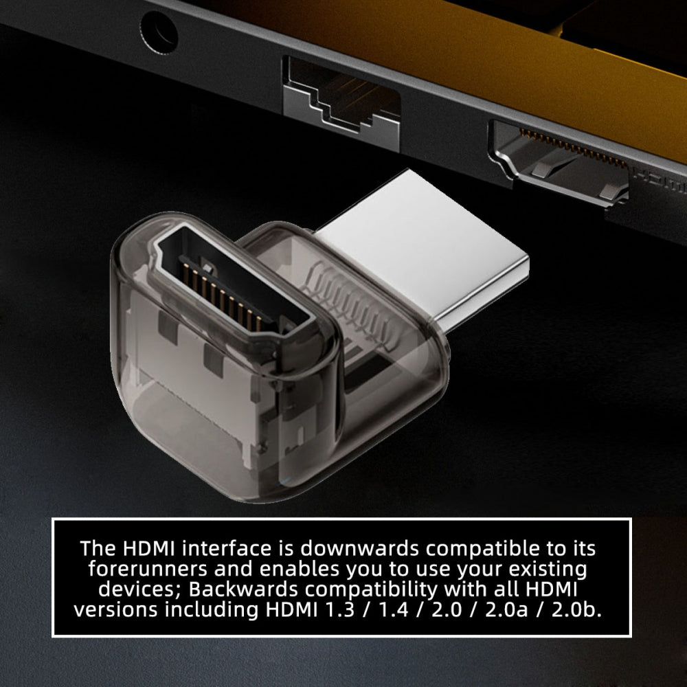 Up Angled 90 Degree HDMI Male to HDMI 2.1 Female UHD Extension Adapter Extender Transparent with Smart LED 8K 60hz HDTV