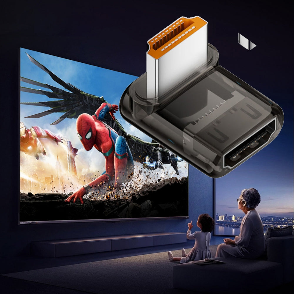 Up Angled 90 Degree Low Profile HDMI Male to HDMI 2.1 Female UHD Extension Adapter Extender Transparent with Smart LED 8K 60hz HDTV