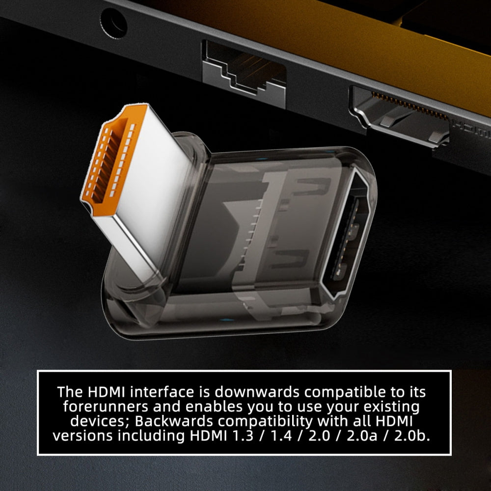 Up Angled 90 Degree Low Profile HDMI Male to HDMI 2.1 Female UHD Extension Adapter Extender Transparent with Smart LED 8K 60hz HDTV