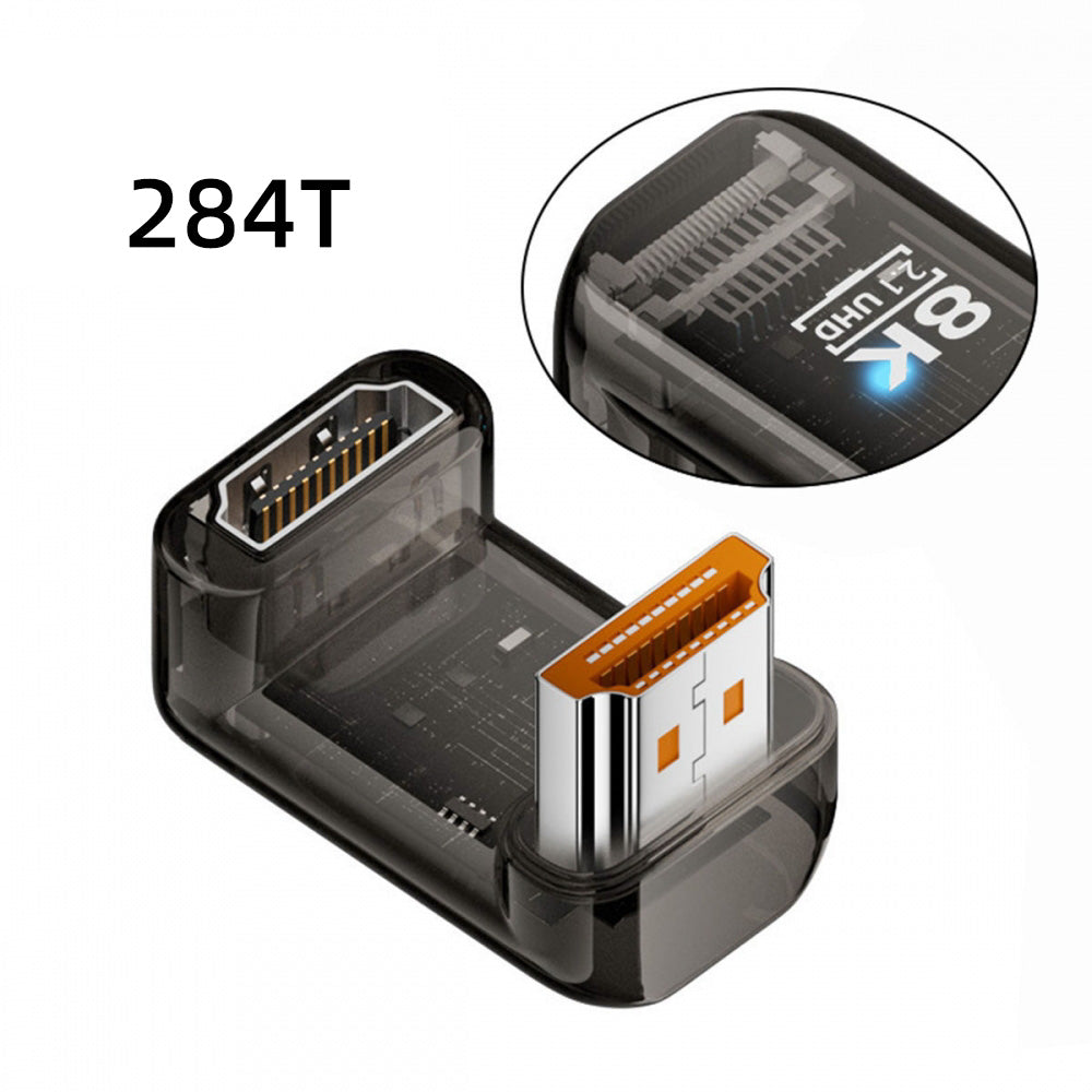 Up Angled 360 Degree Opposite U Shape Back HDMI Male to HDMI 2.1 Female UHD Extension Adapter Extender Transparent with Smart LED 8K 60hz HDTV