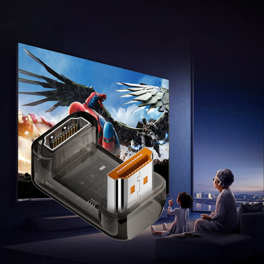Up Angled 360 Degree Opposite U Shape Back HDMI Male to HDMI 2.1 Female UHD Extension Adapter Extender Transparent with Smart LED 8K 60hz HDTV