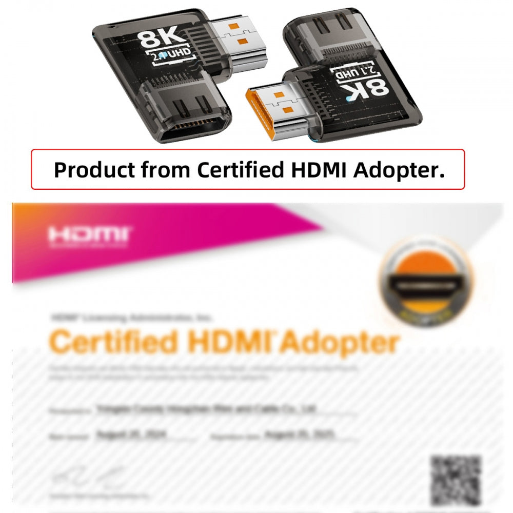 Left Angled 90 Degree Horizontal HDMI Male to HDMI 2.1 Female UHD Extension Adapter Extender Transparent with Smart LED 8K 60hz HDTV