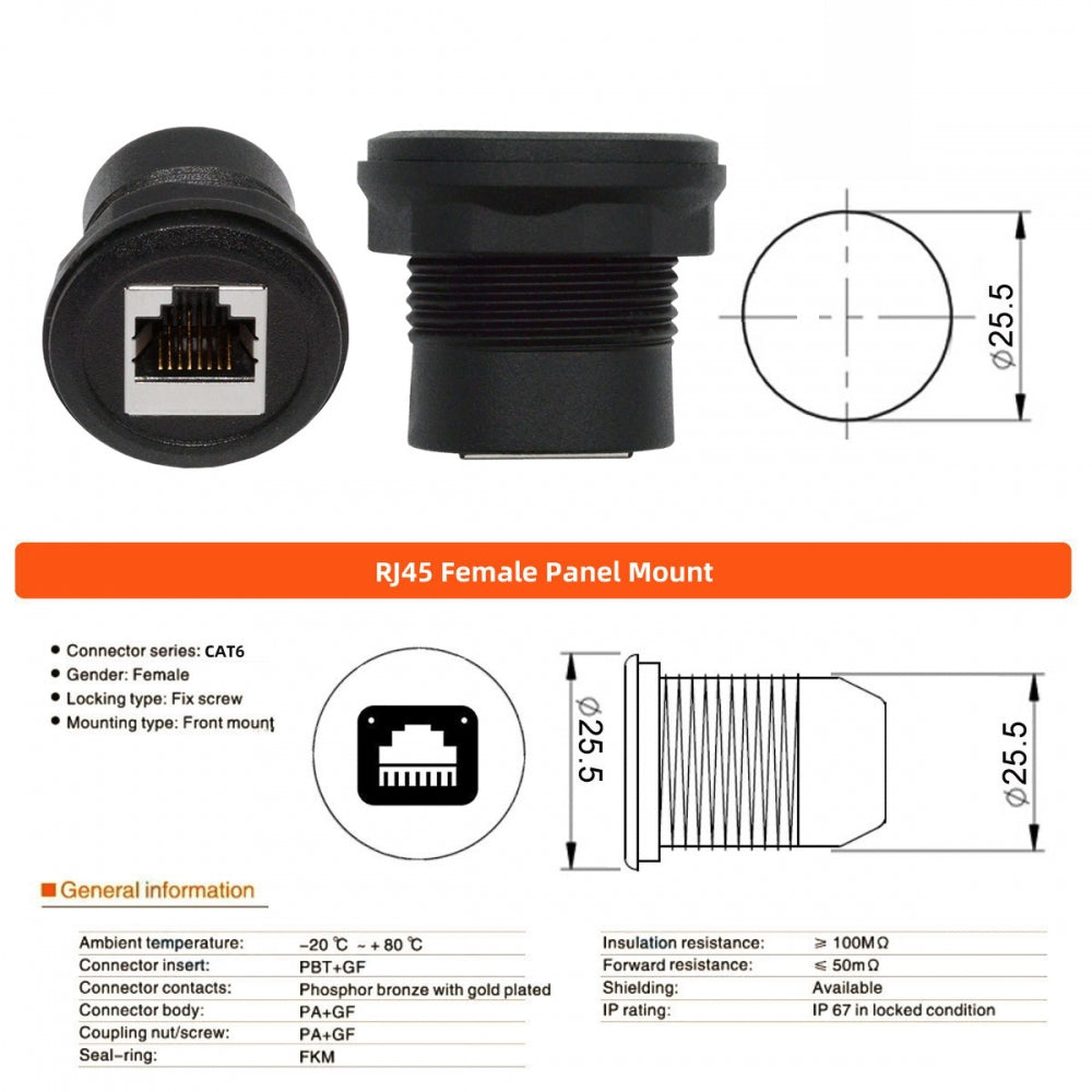 Waterproof UTP STP RJ45 Female to CAT5E Female Networking Patch Extension Adapter Coupler Car Panel Mount Design