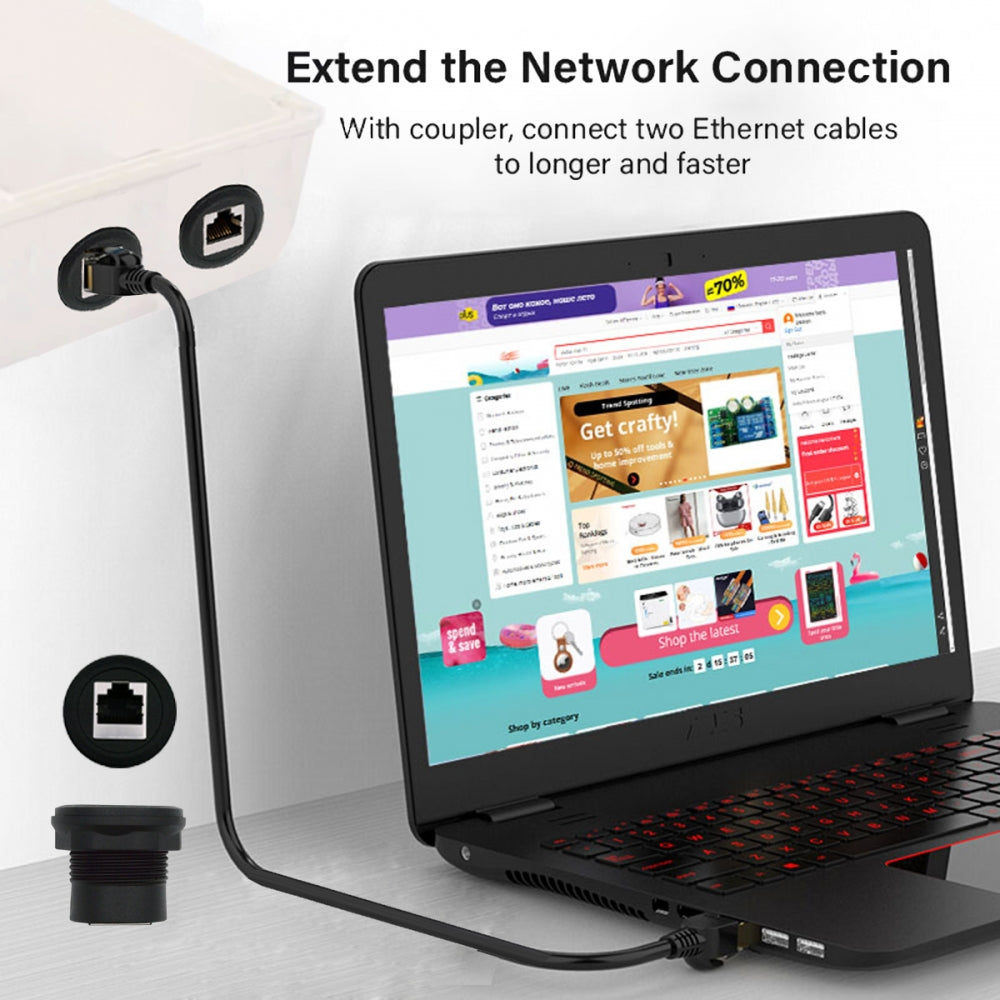 Waterproof UTP STP RJ45 Female to CAT5E Female Networking Patch Extension Adapter Coupler Car Panel Mount Design