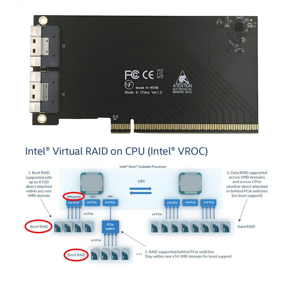 External Slimline Dual SFF-8654 8X 74Pin to PCIE 16X Express 3.0 PCIE4.0 Raid Card VROC Raid0 Hyper Adapter