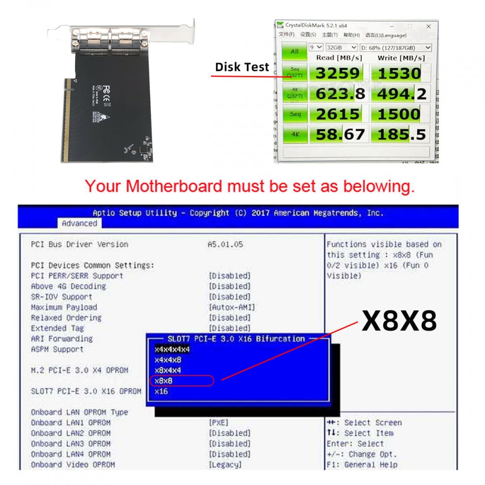 External Slimline Dual SFF-8654 8X 74Pin to PCIE 16X Express 3.0 PCIE4.0 Raid Card VROC Raid0 Hyper Adapter