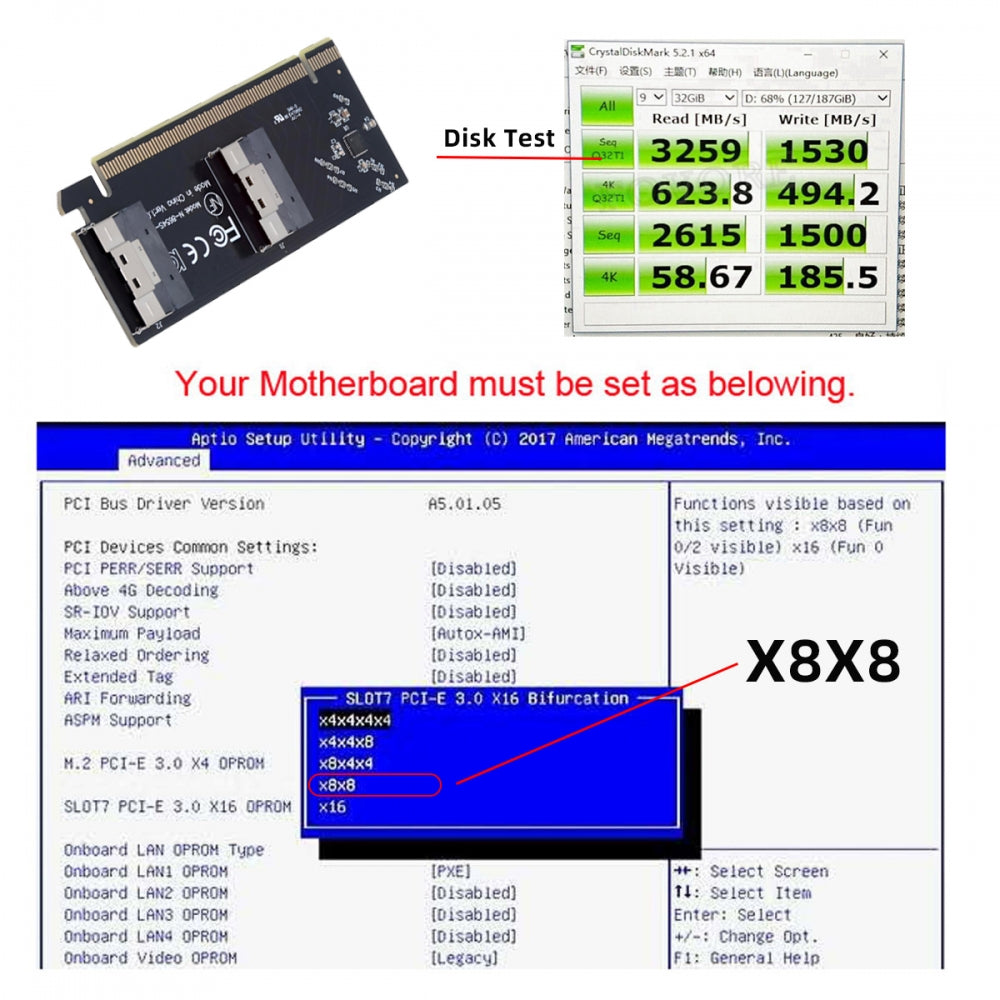 Low Profile Slimline Dual SFF-8654 8X 74Pin to PCIE 16X Express 3.0 PCIE4.0 Raid Card VROC Raid0 Hyper Adapter