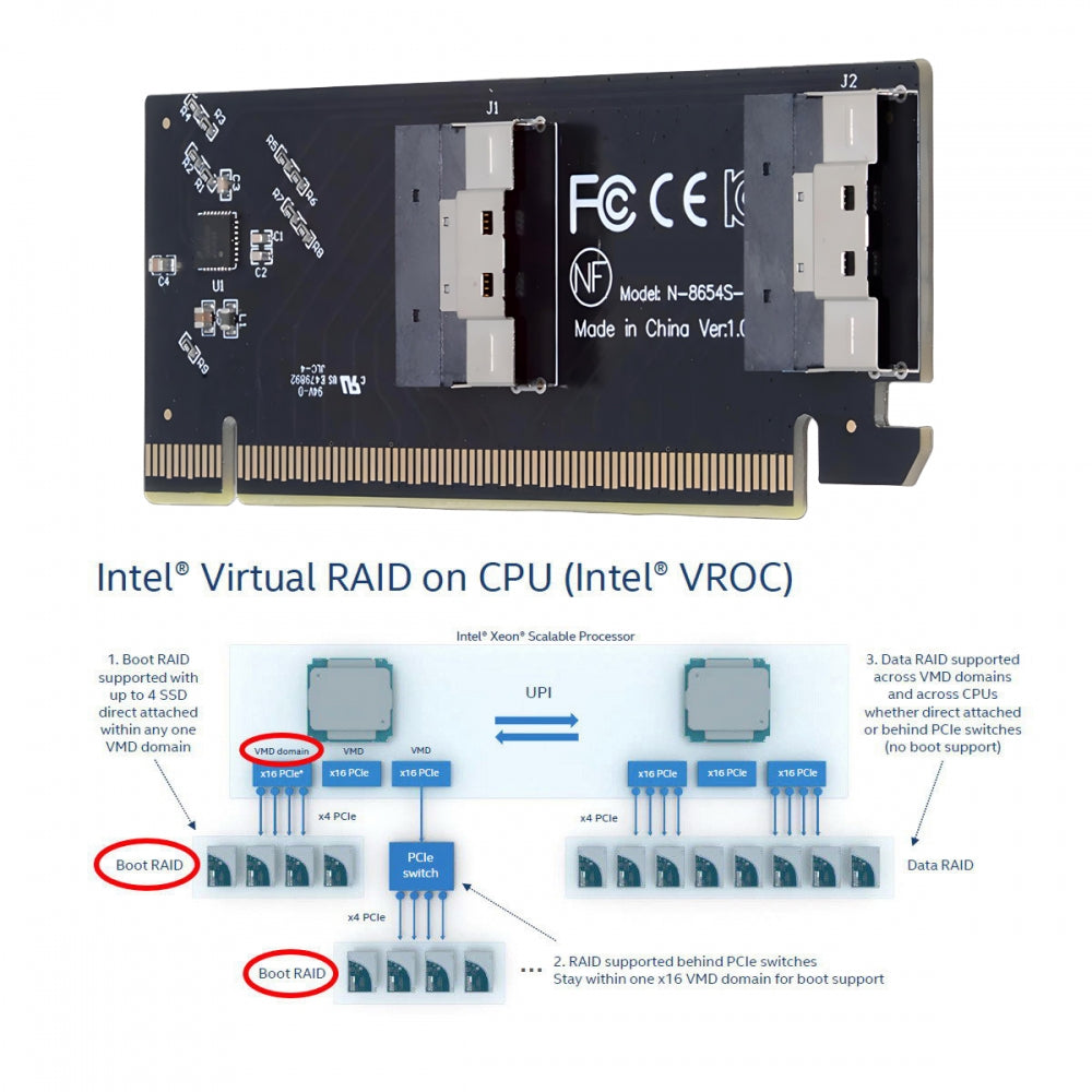 Low Profile Slimline Dual SFF-8654 8X 74Pin to PCIE 16X Express 3.0 PCIE4.0 Raid Card VROC Raid0 Hyper Adapter