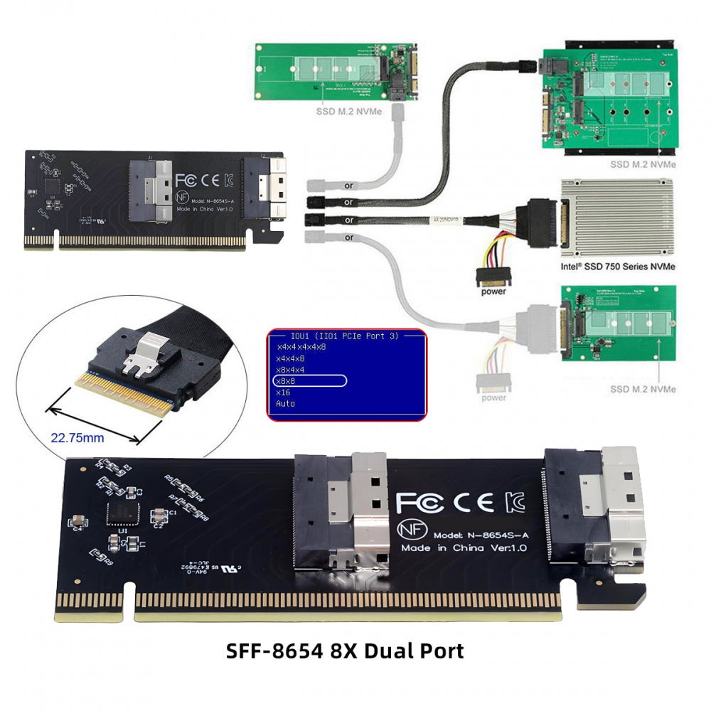 Low Profile Slimline Dual SFF-8654 8X 74Pin to PCIE 16X Express 3.0 PCIE4.0 Raid Card VROC Raid0 Hyper Adapter