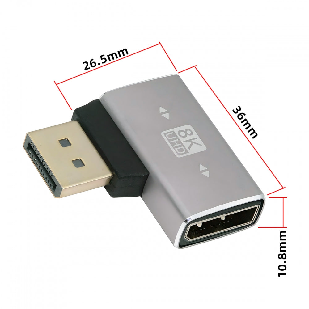 Left Angled DisplayPort 1.4 Male to DP Female 8K 60hz Adapter Ultra-HD UHD 4K 144hz 90 Degree for Video PC Laptop Monitor