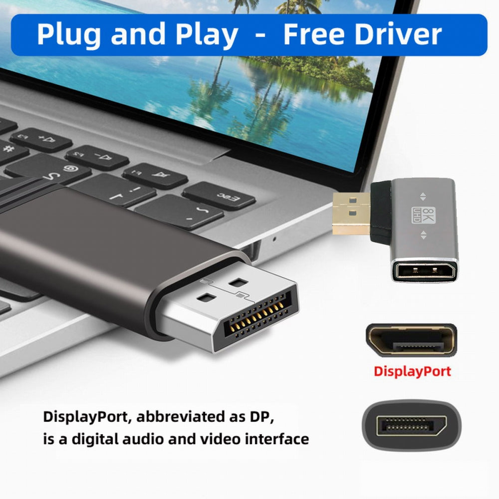 Right Angled DisplayPort 1.4 Male to DP Female 8K 60hz Adapter Ultra-HD UHD 4K 144hz 90 Degree for Video PC Laptop Monitor