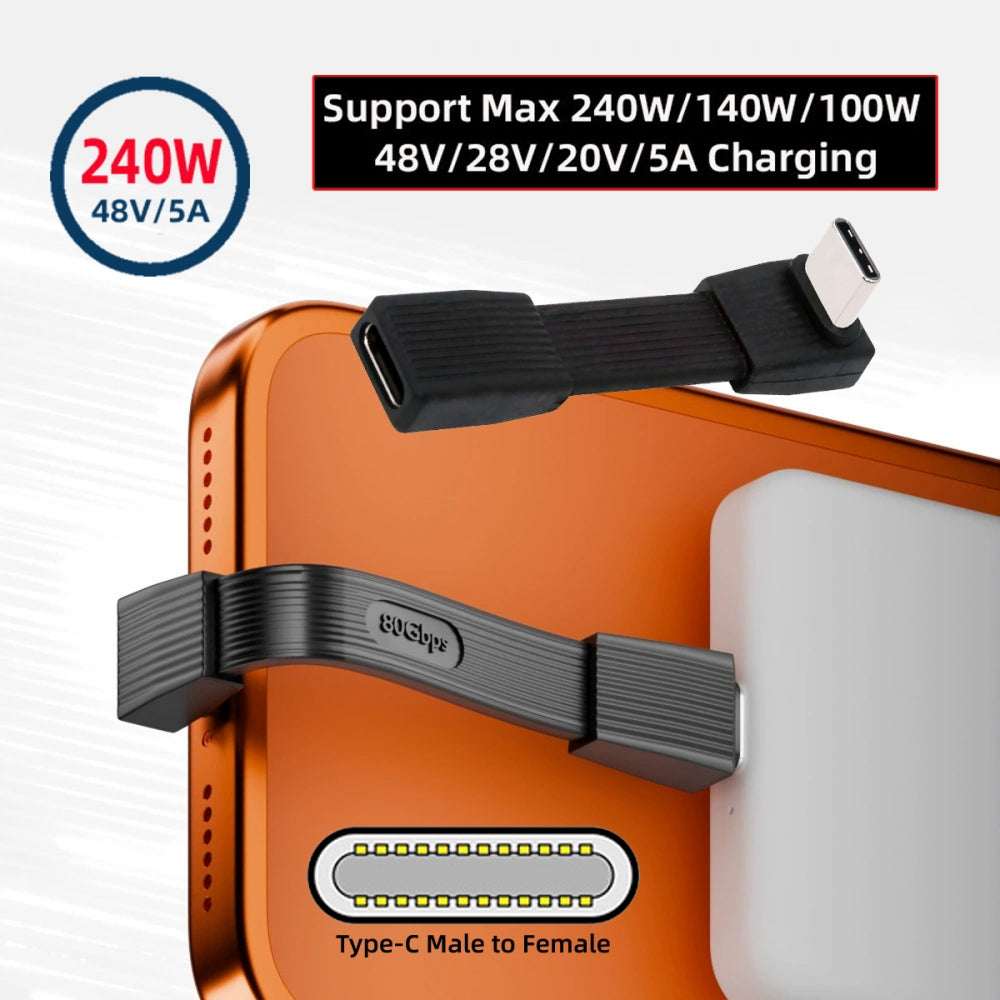 USB5.0 80Gbps Flat Slim FPC Male to Female Extension Cable Up Angled 90 Degree 240W 16K 8K 60Hz 5K Compatible with 40Gbps USB4.0 Thunderbolt3/4/5