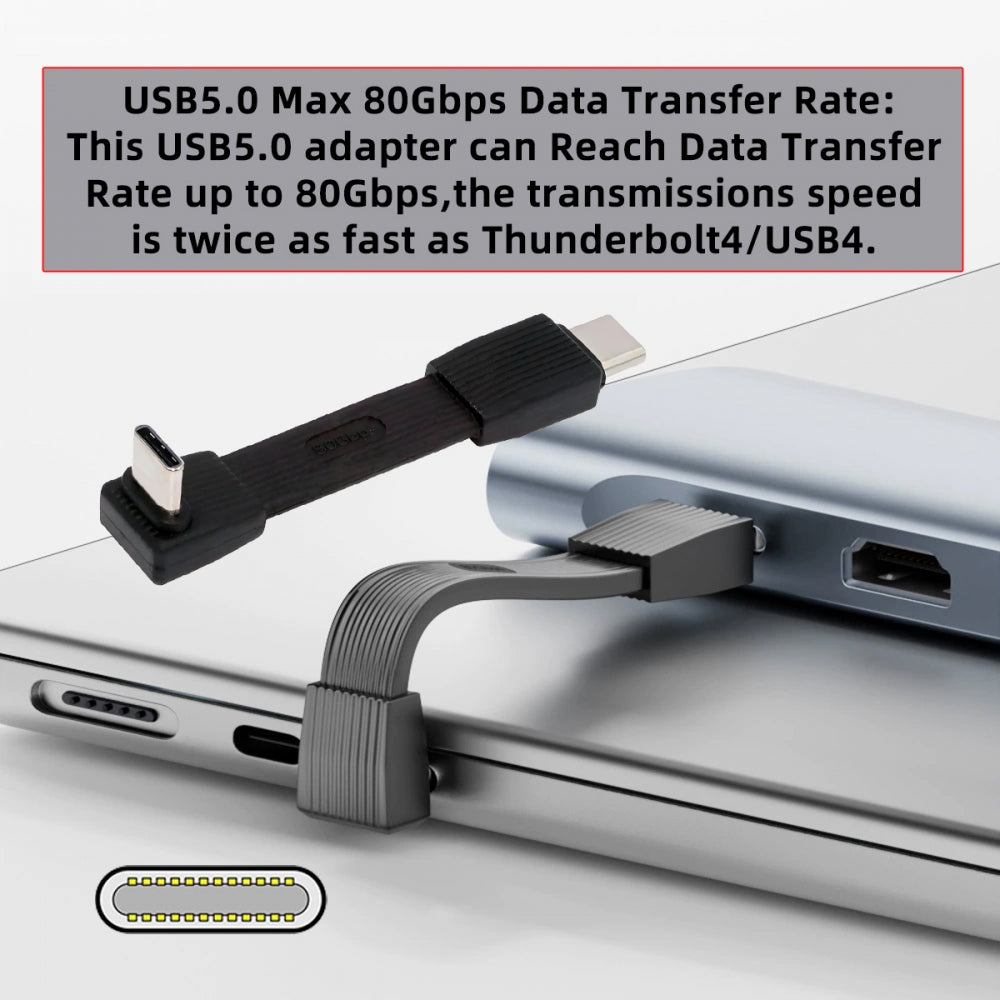 USB5.0 80Gbps Flat Slim FPC Male to Male Extension Cable Up Angled 90 Degree 240W 16K 8K 60Hz 5K Compatible with 40Gbps USB4.0 Thunderbolt3/4/5