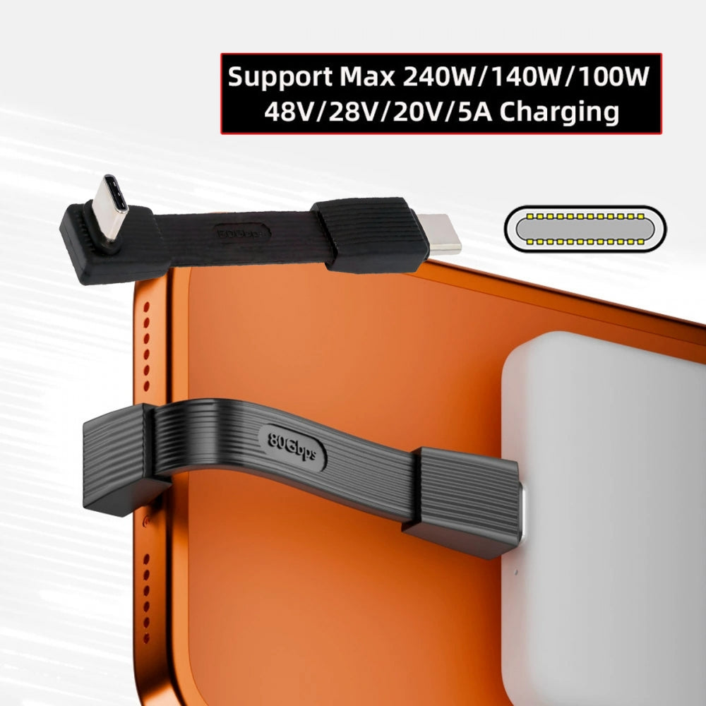 USB5.0 80Gbps Flat Slim FPC Male to Male Extension Cable Up Angled 90 Degree 240W 16K 8K 60Hz 5K Compatible with 40Gbps USB4.0 Thunderbolt3/4/5