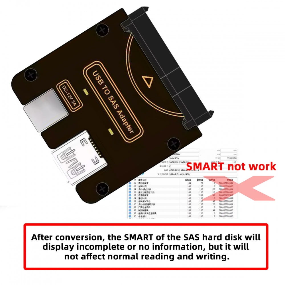 SFF-8482 SAS 29Pin to USB Type-C & Type-A 5Gbps Hard Disk Drive Raid Adapter with Chipset and Power Port (Need 12V/3A Power Supply)