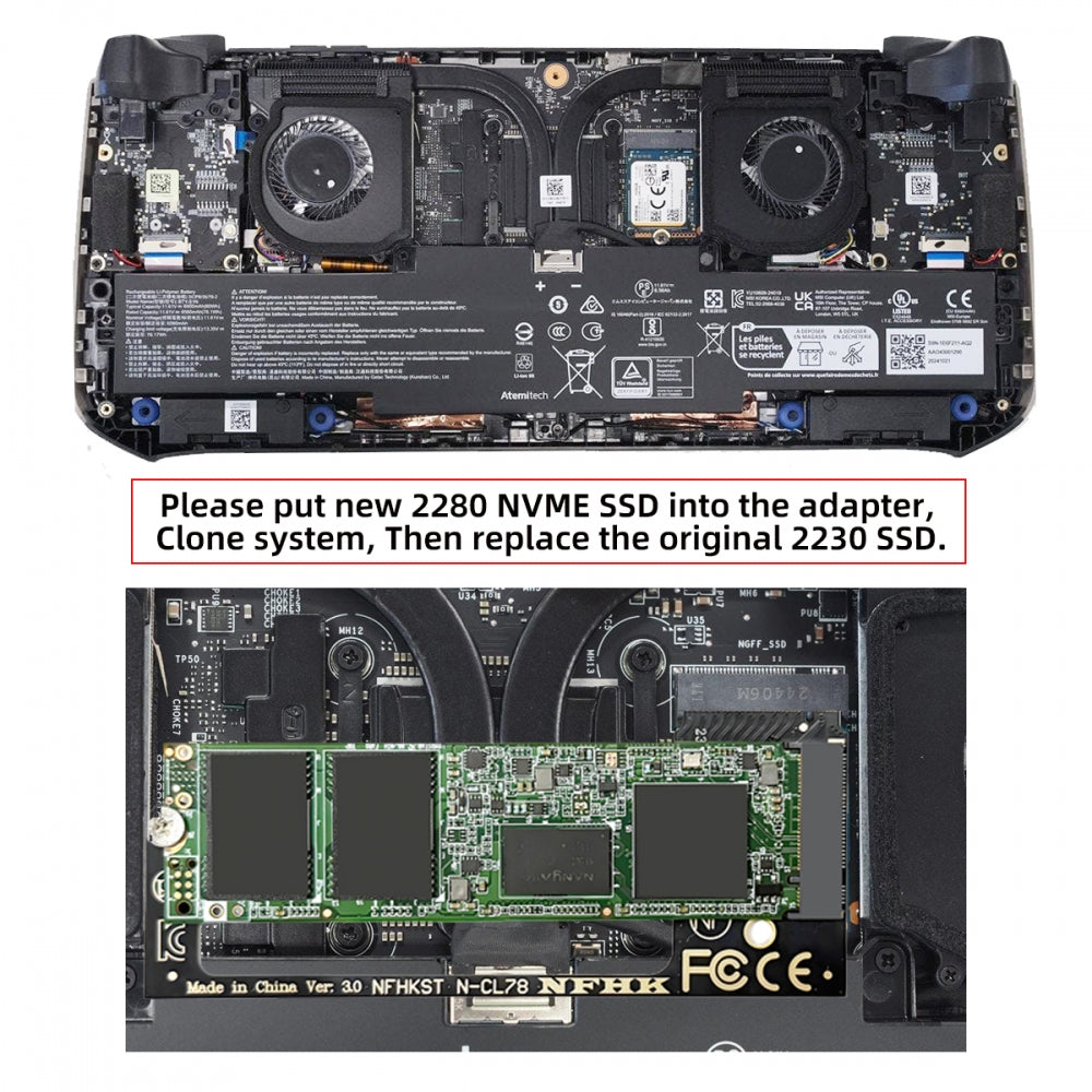 NVME M-Key 22x30mm to 22x80mm Angled Extension SSD Upgrade Adapter Compatible with MSI CLAW8 AI+ CLAW7 Gaming