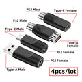 4pcs/lot USB 2.0 Type-A Type-C USB-C to PS2 Keyboard PS/2 Mouse Male to Female Adapter Mini-Din 6Pin