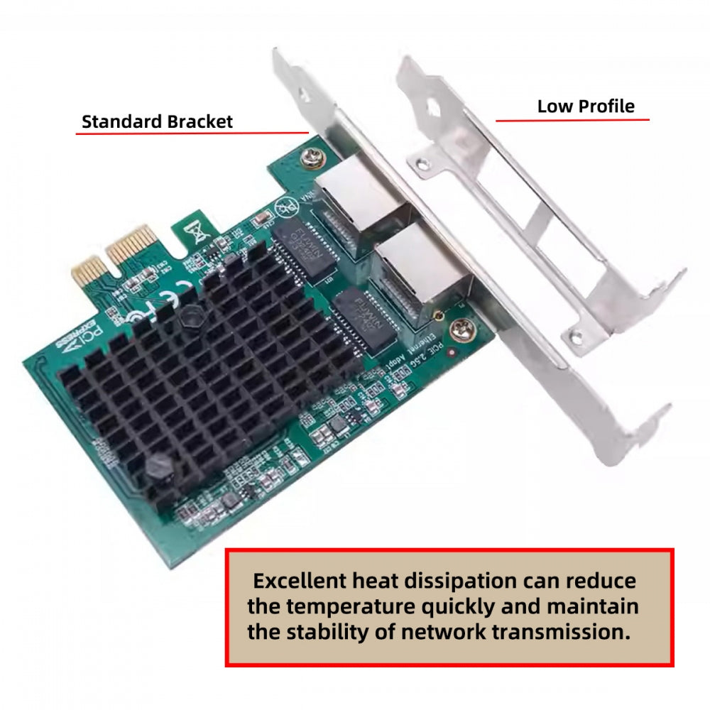Dual Ports 2500Mbps 2.5Gbps to PCI-E PCI Express 1x GBE Gigabit 1000Mbps Ethernet Network LAN Cable Adapter for Desktop Motherboard