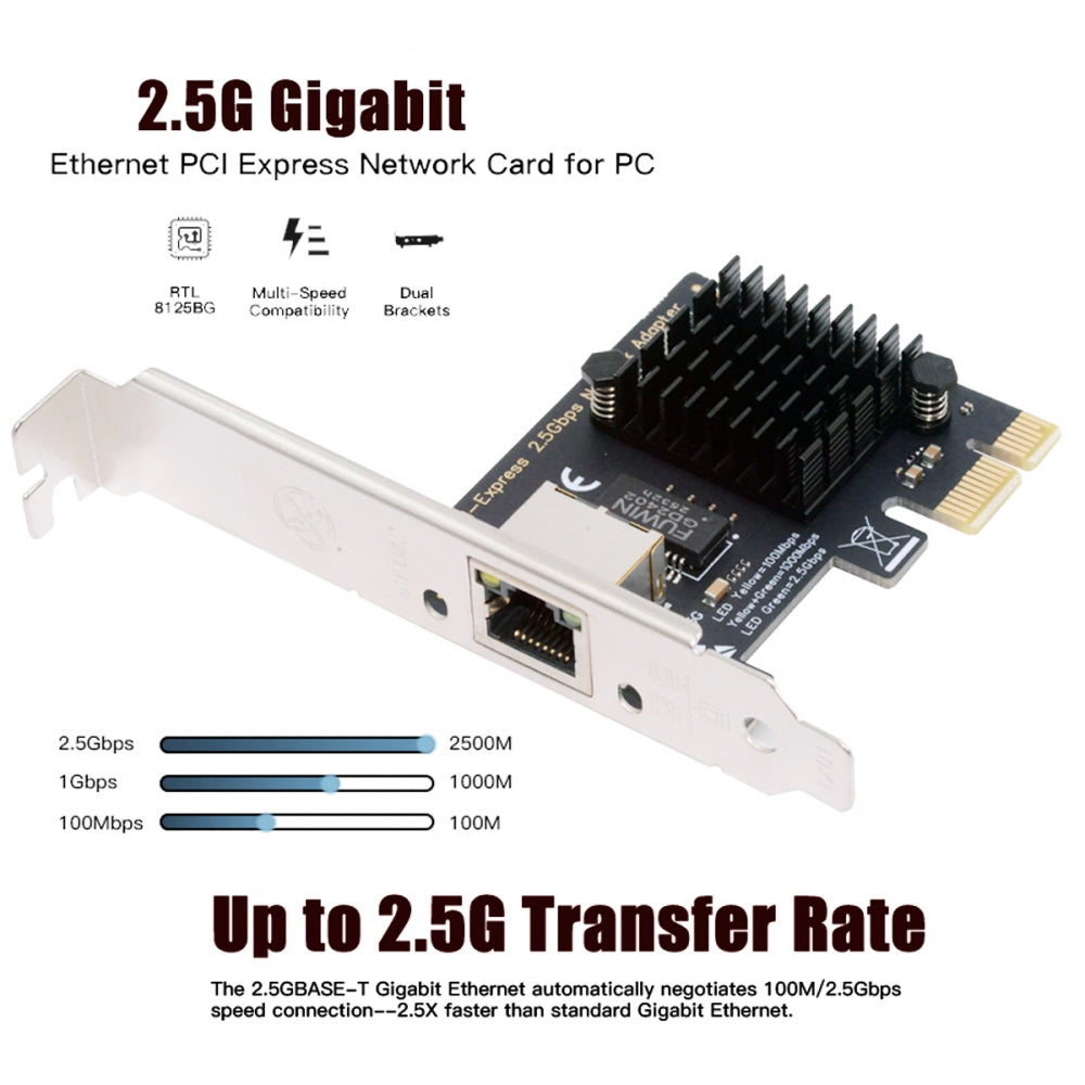 2500Mbps 2.5Gbps to PCI-E PCI Express 1x GBE Gigabit 1000Mbps Ethernet Network LAN Cable Adapter for Desktop Motherboard