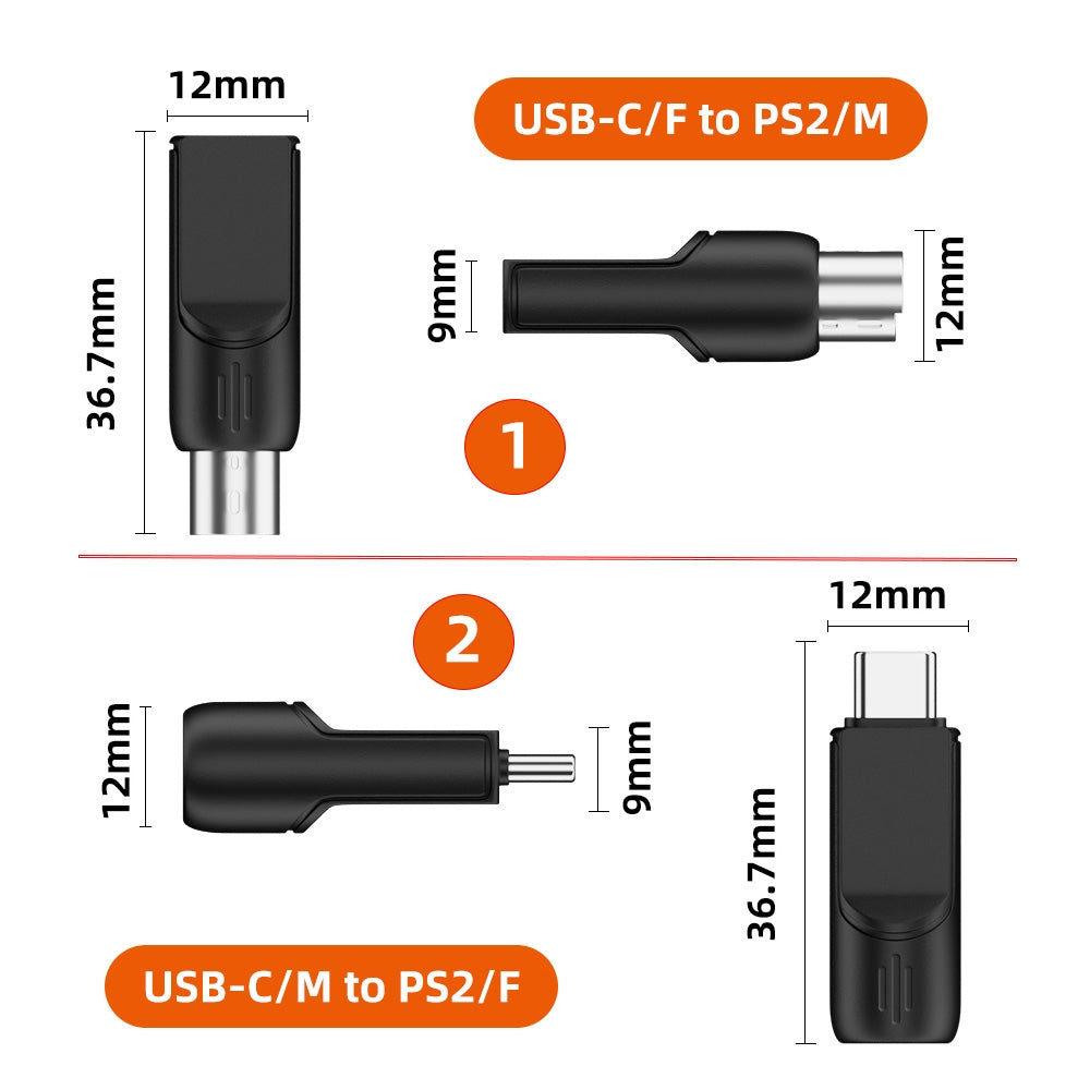 4pcs/lot USB 2.0 Type-A Type-C USB-C to PS2 Keyboard PS/2 Mouse Male to Female Adapter Mini-Din 6Pin