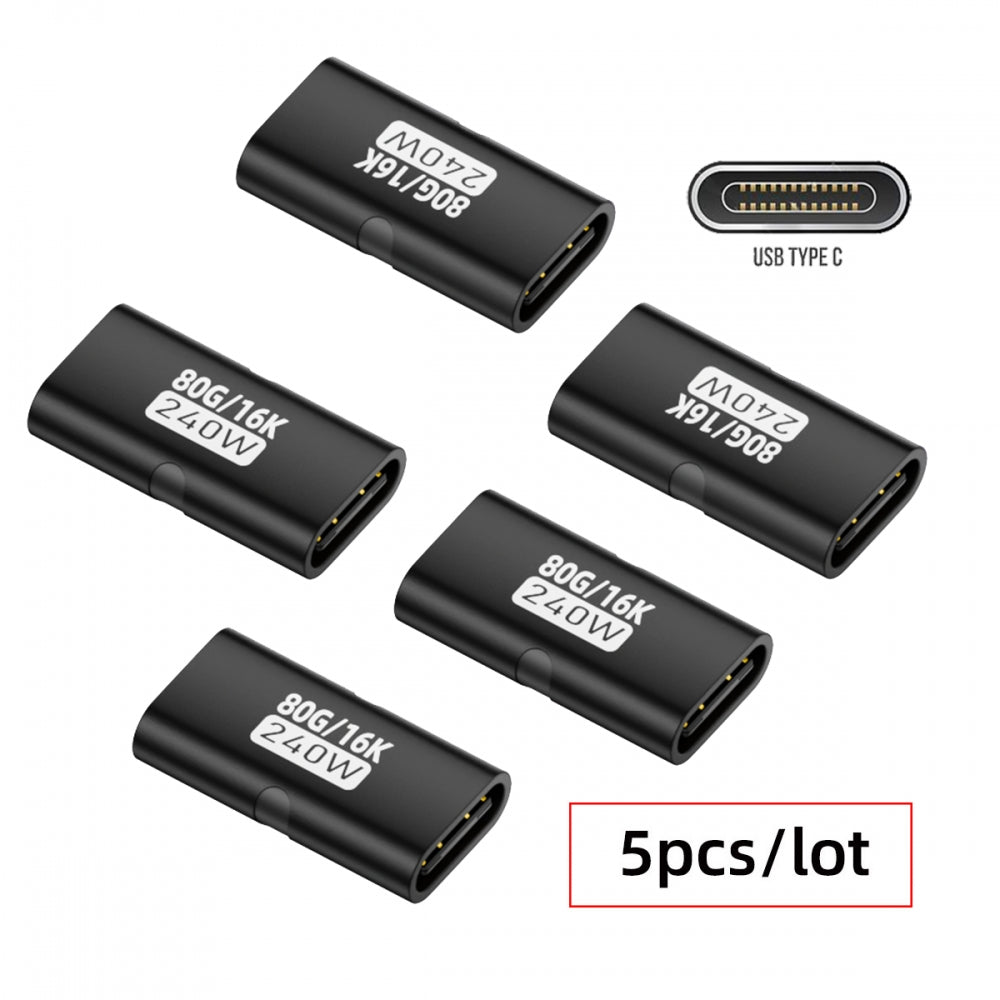 5pcs/lot USB5.0 80Gbps Female to Female Extension Adapter with 240W 16K 8K 5K Compatible with USB4.0 Thunderbolt3/4/5