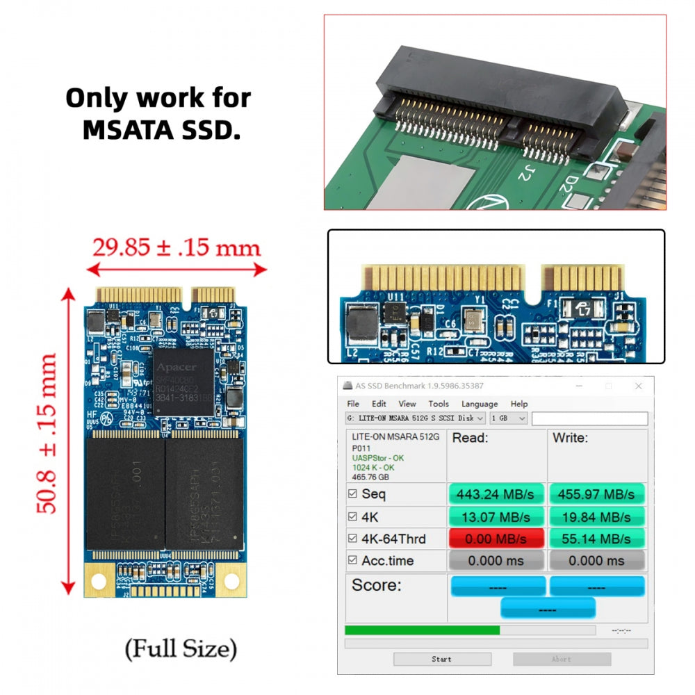 Low Profile 50Pin mSATA 3050 SSD 5x3cm to 2.5" SATA 3.0 22Pin Disk Adapter 6Gbps PCBA