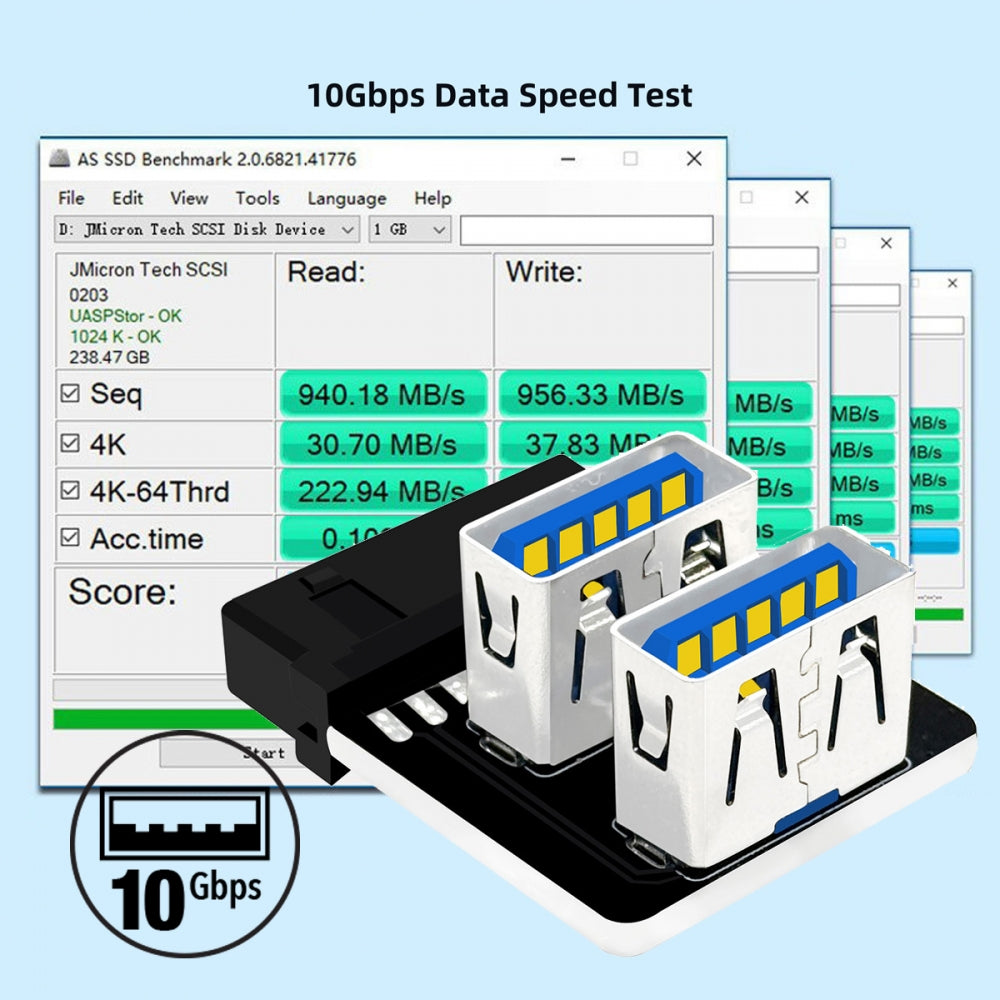 Reverse Angled Dual USB 3.0 Type-A Female to Motherboard 20/19 Pin Box Header Slot Adapter 10Gbps Vertical Type Card 90 Degree
