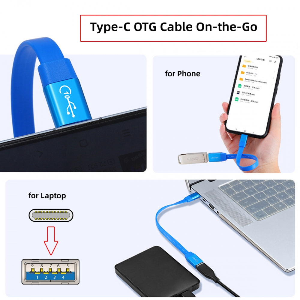 Ultra Flat Slim USB 3.0 Type-C Male USB-C to OTG USB3.0 Type-A Female Cable On-the-Go Blue 10Gbps for Laptop Computer Disk SSD Camera Data