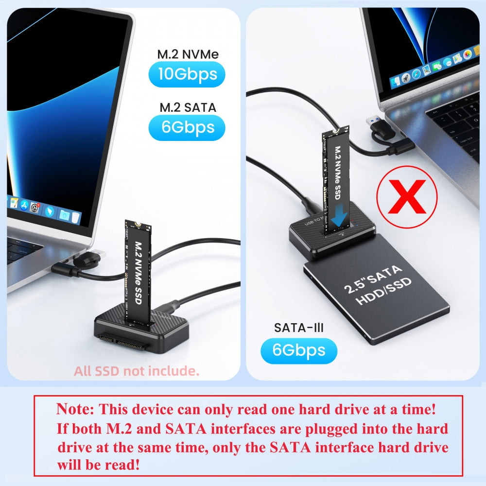 USB 3.0 USB-C Type-C to Dual NVME M-key M.2 NGFF & SATA 2.5 Inch SSD Docking Vertical External PCBA Case Enclosure
