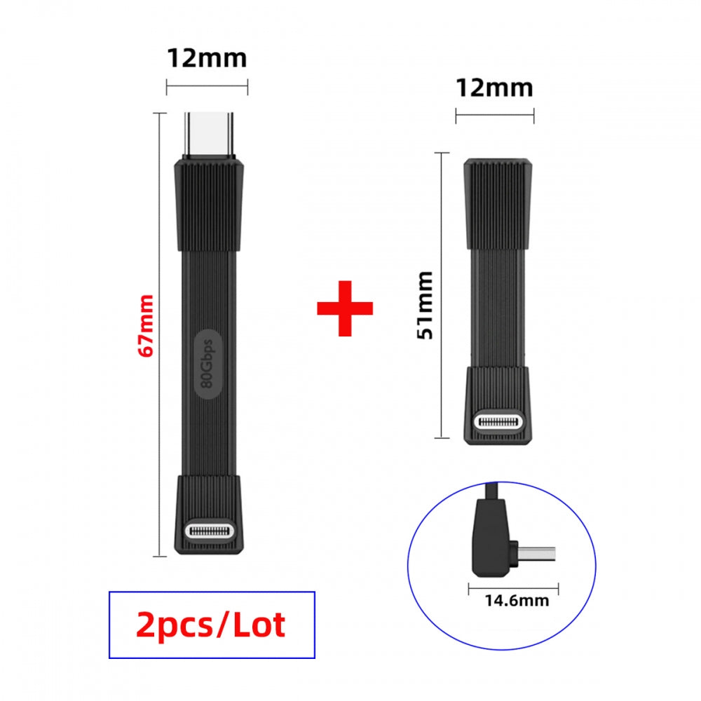2pcs/set USB5.0 80Gbps Flat Slim FPC Male to Male & Female Extension Cable Up Angled 90 Degree 240W 16K 8K 60Hz 5K Compatible with 40Gbps USB4.0 Thunderbolt