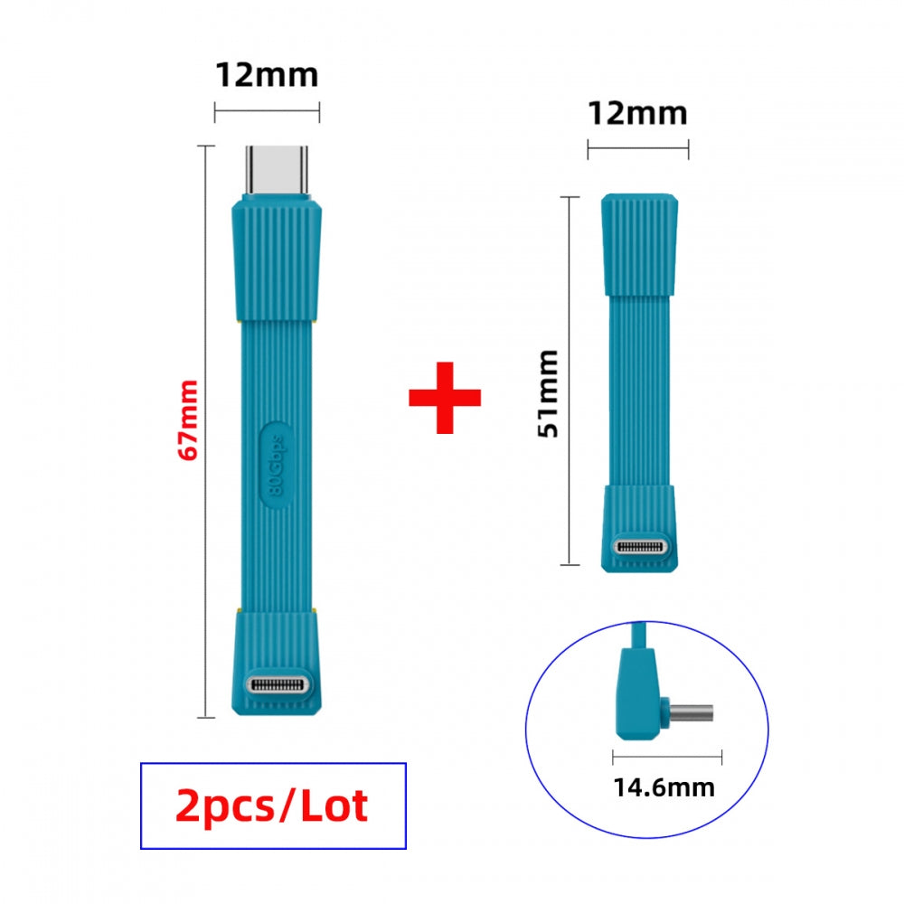 2pcs/set USB5.0 80Gbps Flat Slim FPC Male to Male & Female Extension Cable Up Angled 90 Degree 240W 16K 8K 60Hz 5K Compatible with 40Gbps USB4.0 Thunderbolt