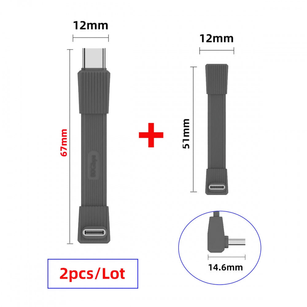 2pcs/set USB5.0 80Gbps Flat Slim FPC Male to Male & Female Extension Cable Up Angled 90 Degree 240W 16K 8K 60Hz 5K Compatible with 40Gbps USB4.0 Thunderbolt