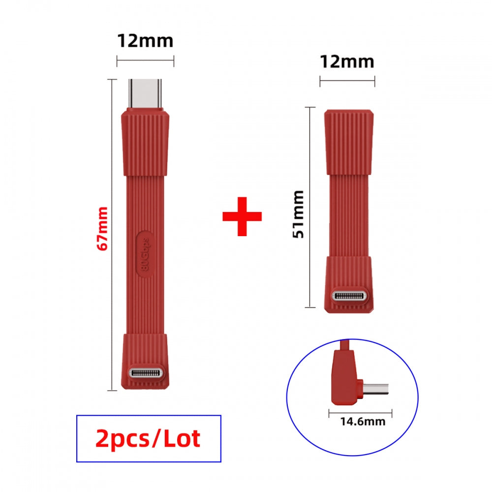 2pcs/set USB5.0 80Gbps Flat Slim FPC Male to Male & Female Extension Cable Up Angled 90 Degree 240W 16K 8K 60Hz 5K Compatible with 40Gbps USB4.0 Thunderbolt