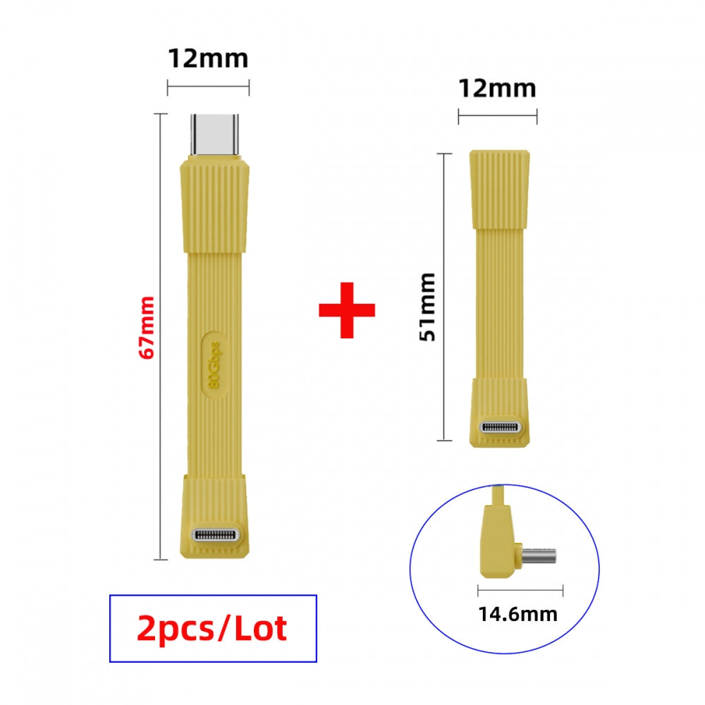 2pcs/set USB5.0 80Gbps Flat Slim FPC Male to Male & Female Extension Cable Up Angled 90 Degree 240W 16K 8K 60Hz 5K Compatible with 40Gbps USB4.0 Thunderbolt