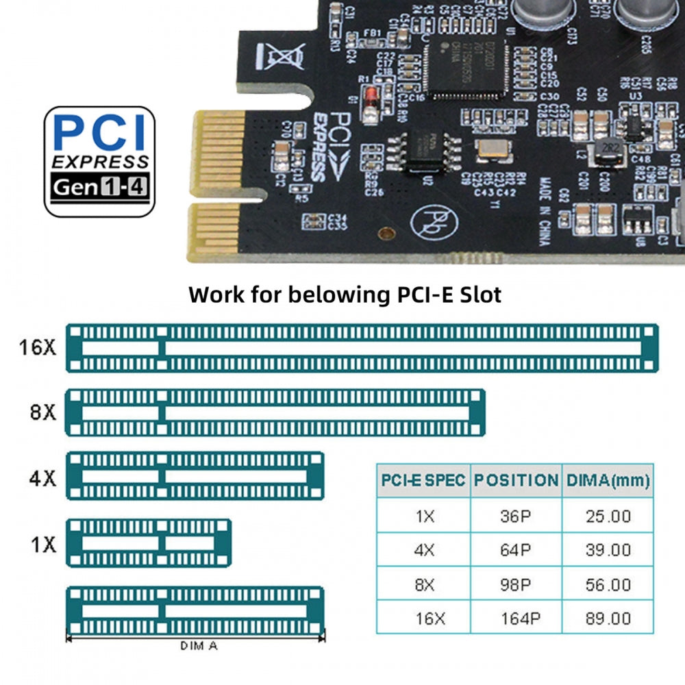 USB3.1 Gen1 5Gbps Four Ports Type-C USB-C Female to PCI-E Express 1x Card Adapter uPD720201 with Low Profile Bracket