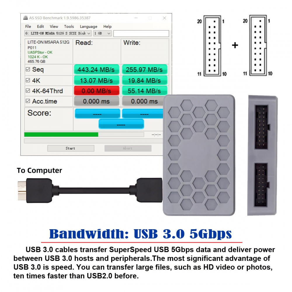 Type-E USB 3.1 Front or 19/20Pin Header or Micro-USB3.0 to USB 3.0 19/20Pin Dual Ports Female PCBA Type Adapter Splitter HUB 5Gbps
