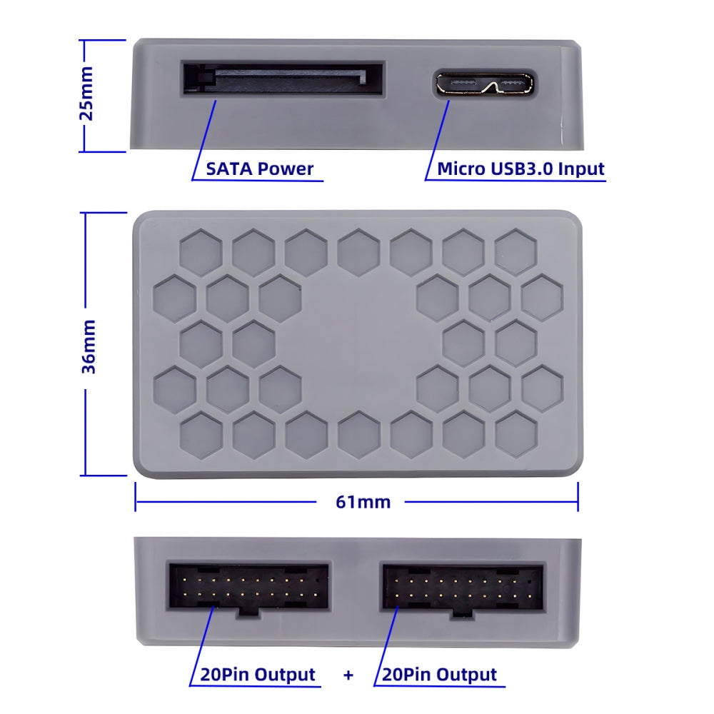 Type-E USB 3.1 Front or 19/20Pin Header or Micro-USB3.0 to USB 3.0 19/20Pin Dual Ports Female PCBA Type Adapter Splitter HUB 5Gbps
