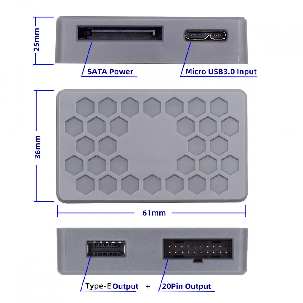 Type-E USB 3.1 Front or 19/20Pin Header or Micro-USB3.0 to USB 3.0 19/20Pin and Type-E Socket Dual Ports Female PCBA Type Adapter Splitter HUB 5Gbps