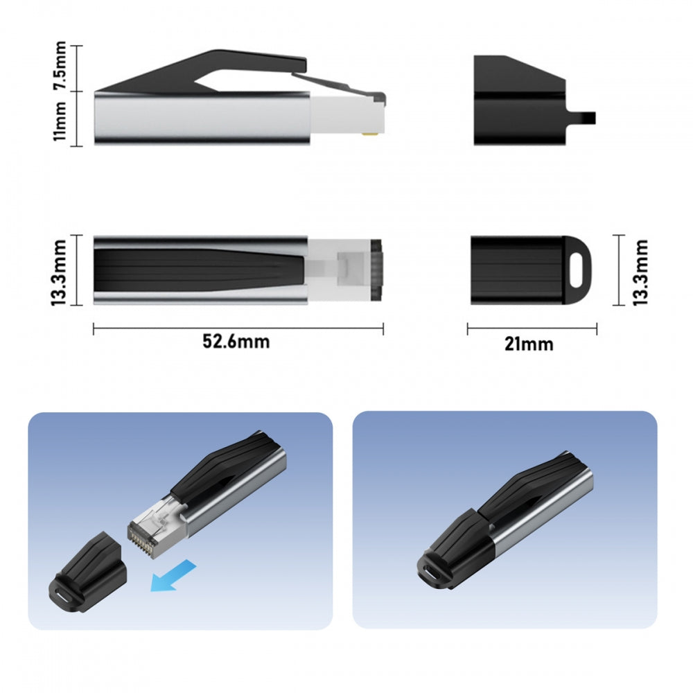 USB-C Female Host to Ethernet Adapter USB Type-C to RJ45 Male 1000Mbps Gigabit LAN Network Compatible with Thunderbolt