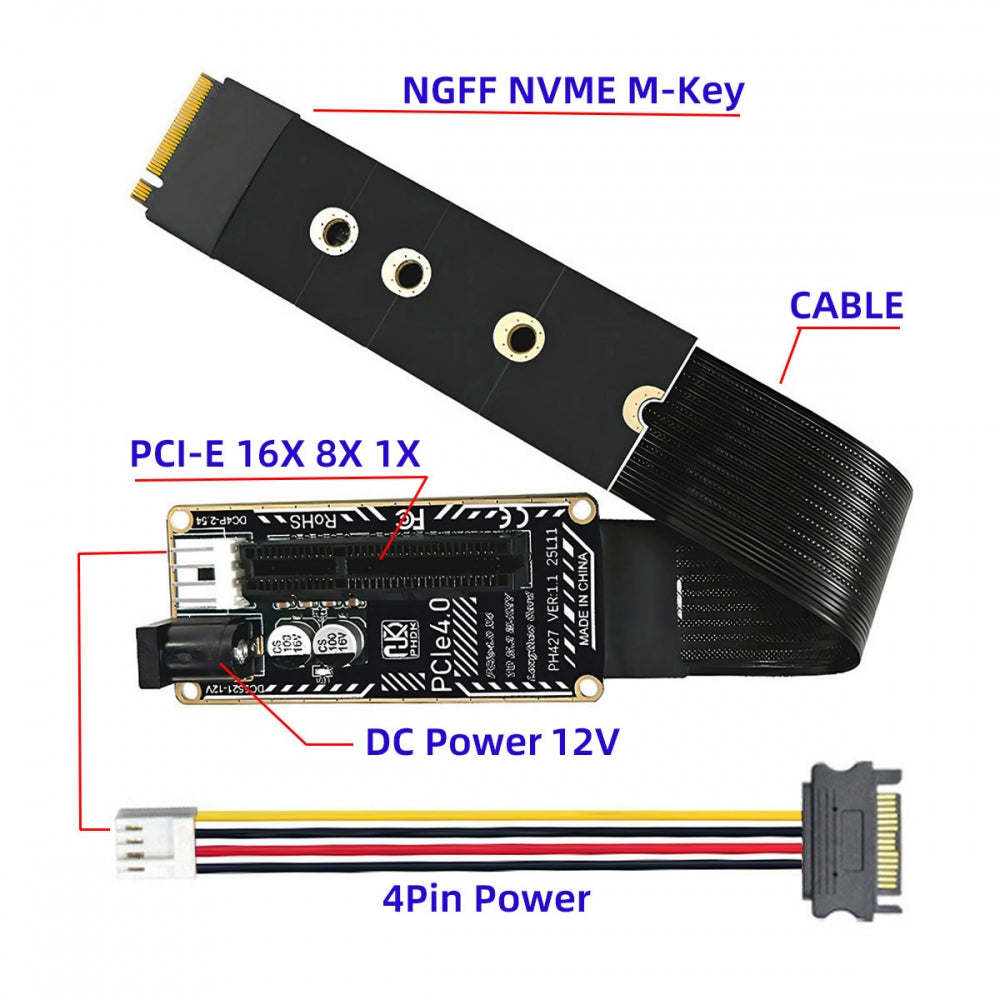 M.2 NGFF NVMe M-Key to PCI-E X1 X4 X8 X16 Cable Graphics Card Extension Adapter PCI-Express for M2 2260 2280