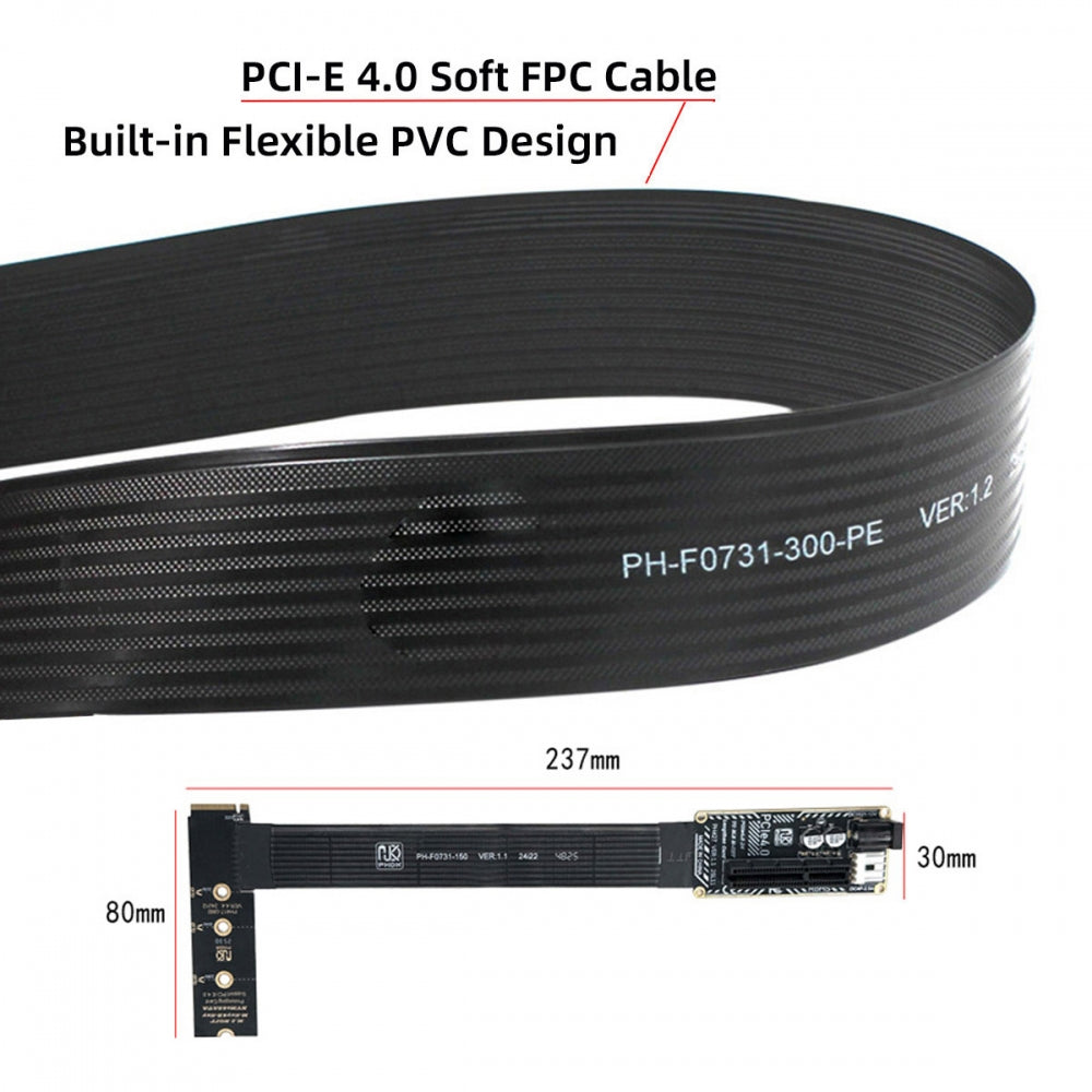M.2 NGFF NVMe M-Key Right Angled Type 90 Degree to PCI-E X1 X4 X8 X16 Cable Graphics Card Extension Adapter PCI-Express for M2 2260 2280