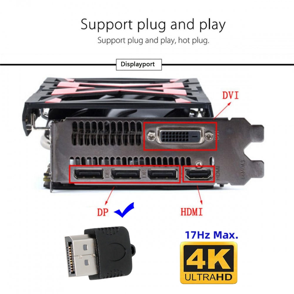 CY DP Virtual Display Adapter Displayport Dummy Plug Headless Ghost Emulator 4K@17hz Black