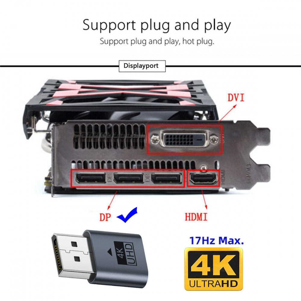 CY DP Virtual Display Adapter Displayport Dummy Plug Headless Ghost Emulator 4K@17hz with LED Light Blue