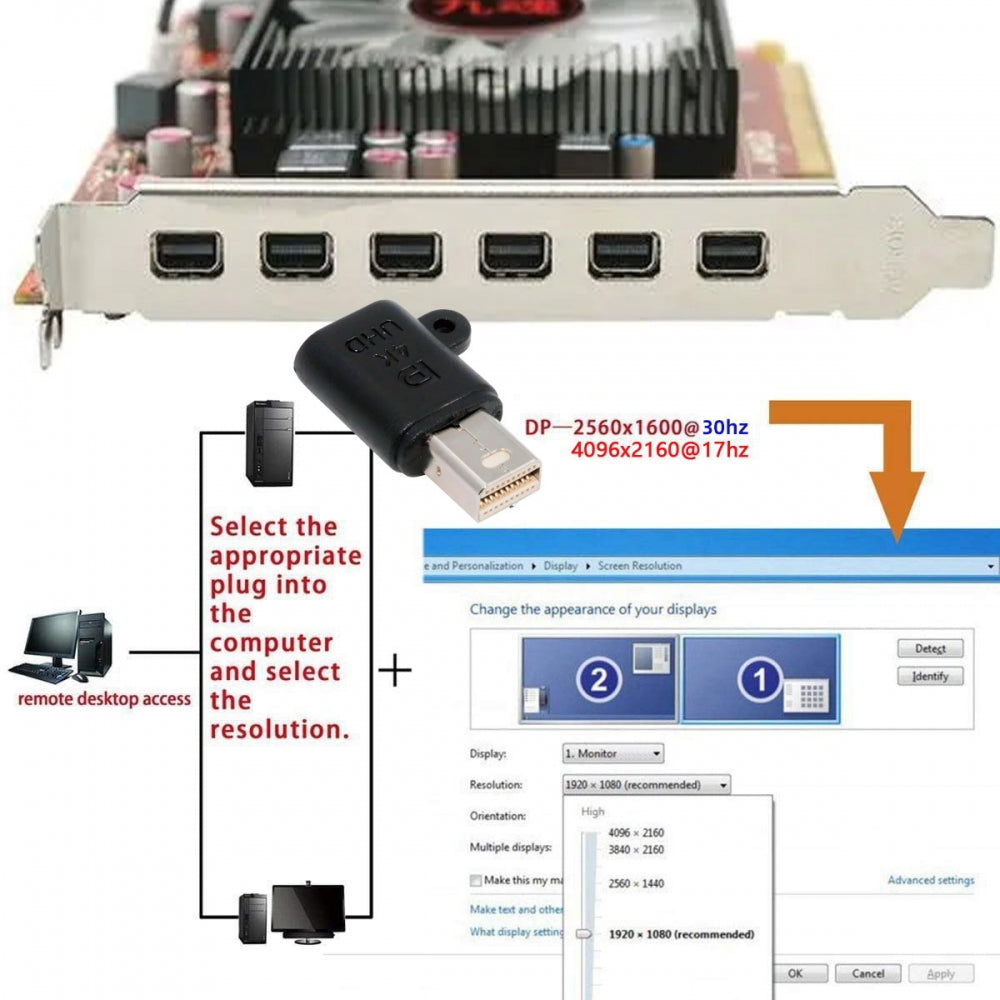 CY Mini-DP Virtual Display Adapter Mini Displayport Dummy Plug Headless Ghost Emulator 4K@17hz Black